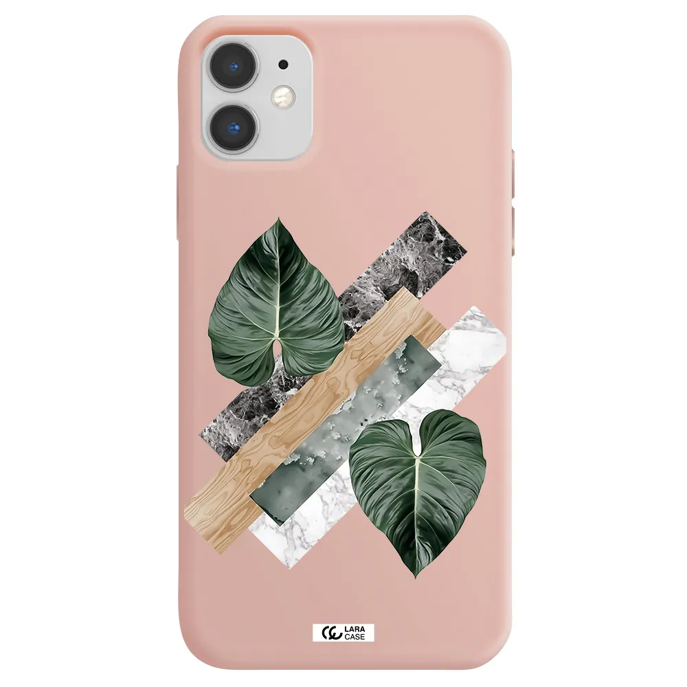 Tropical Leaves Apple iPhone 11 Silicone pastel pink Case