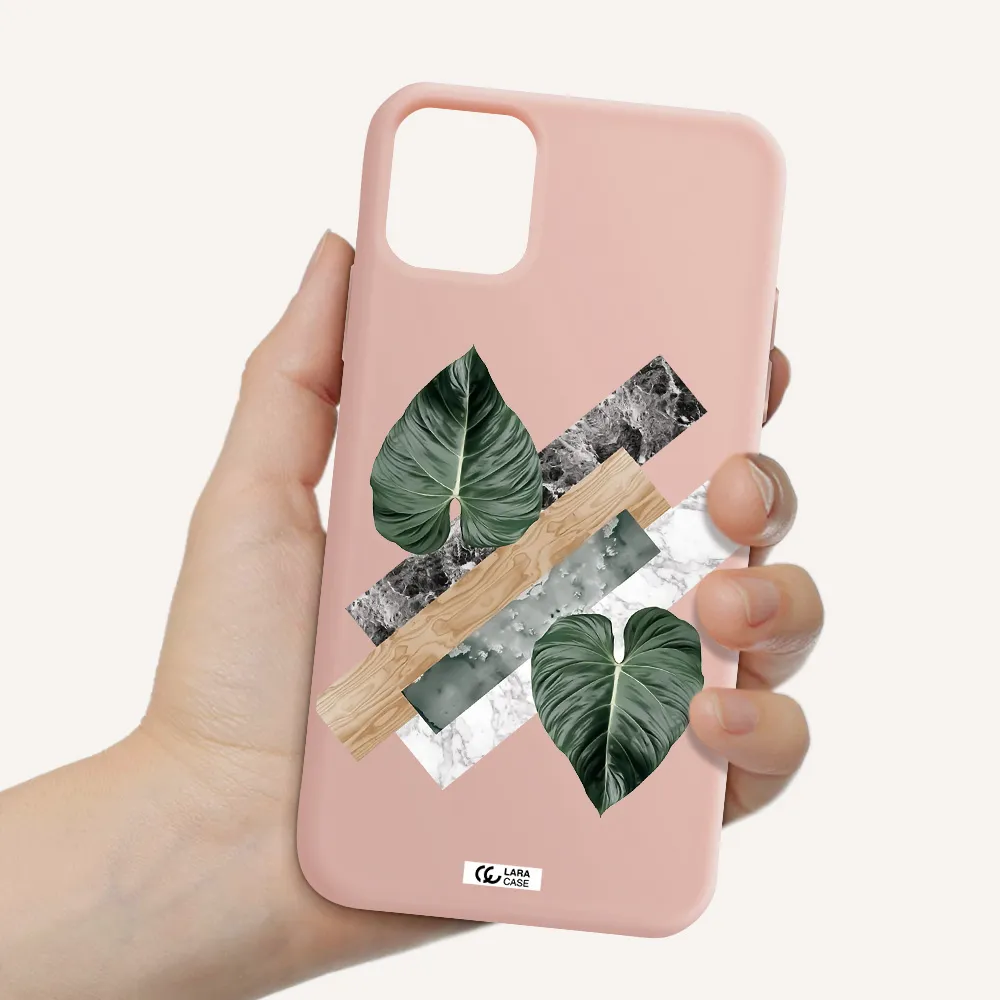 Tropical Leaves Apple iPhone 11 Silicone pastel pink Case