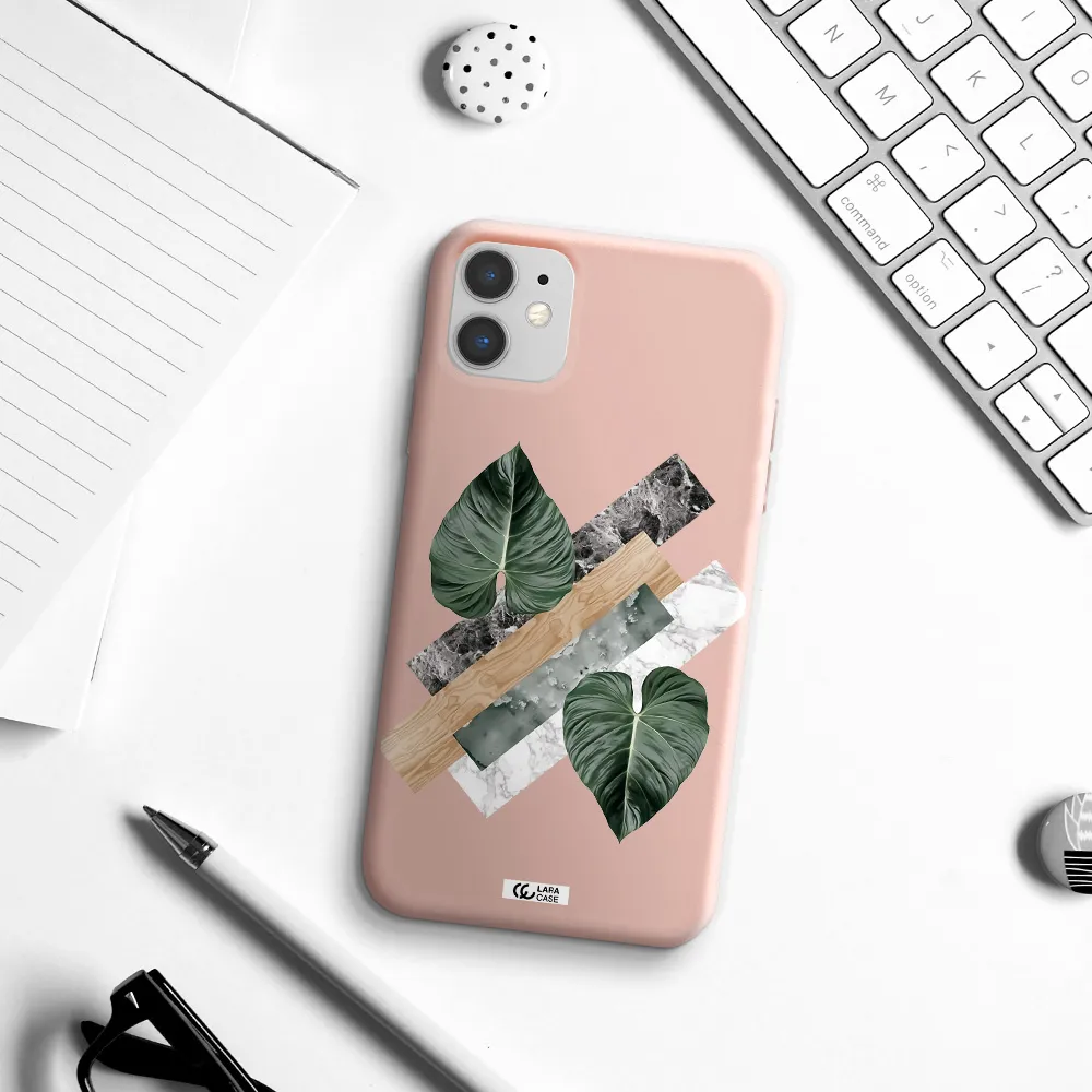 Tropical Leaves Apple iPhone 11 Silicone pastel pink Case