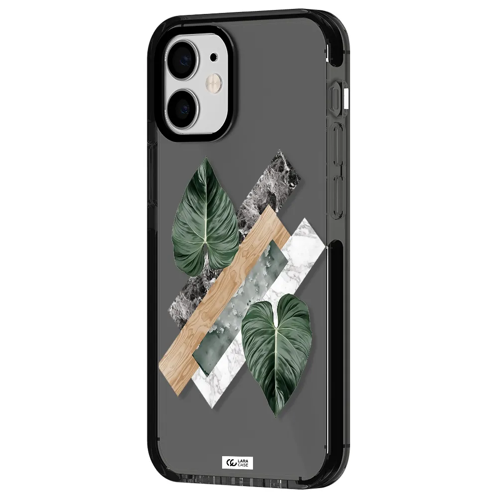 Tropical Leaves Apple iPhone 12 mini impact Smoke Black Case