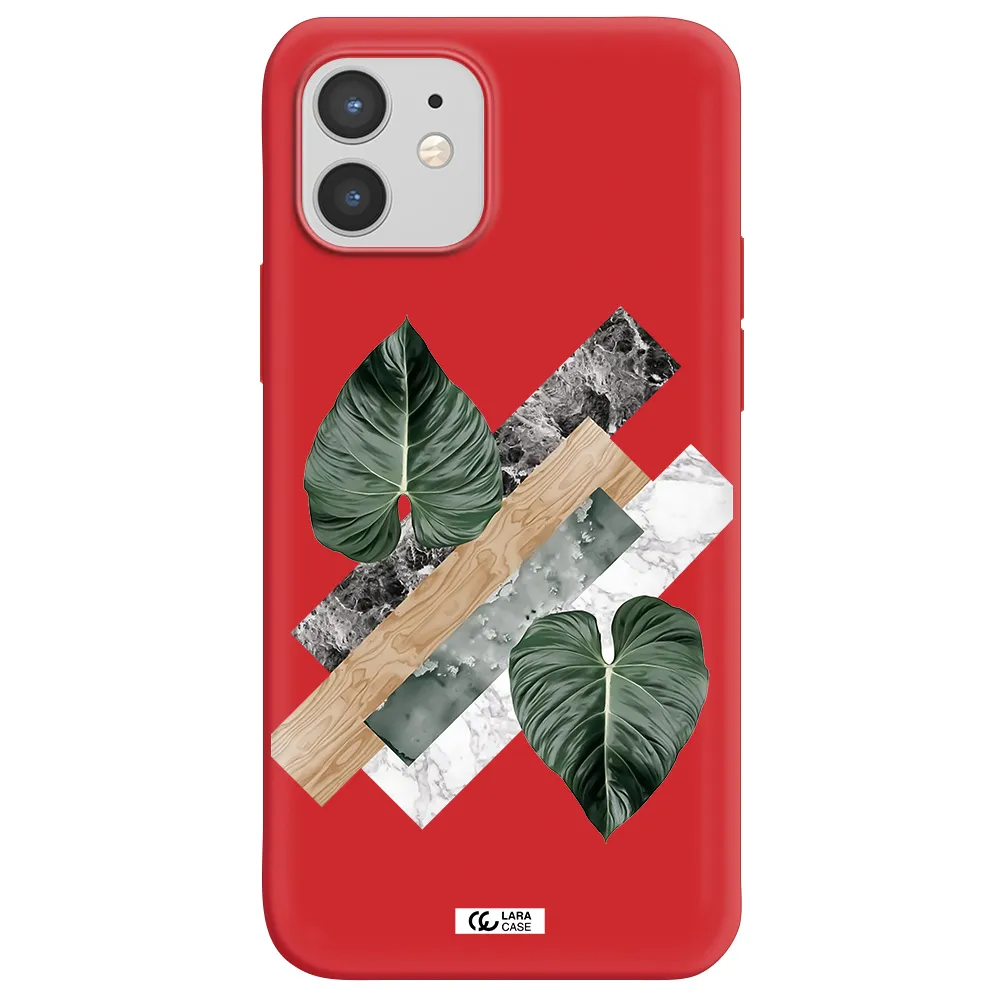 Tropical Leaves Apple iPhone 12 mini Silicone Imperial Red Case