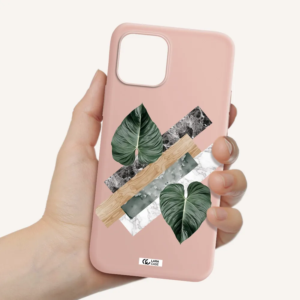 Tropical Leaves Apple iPhone 12 mini Silicone pastel pink Case