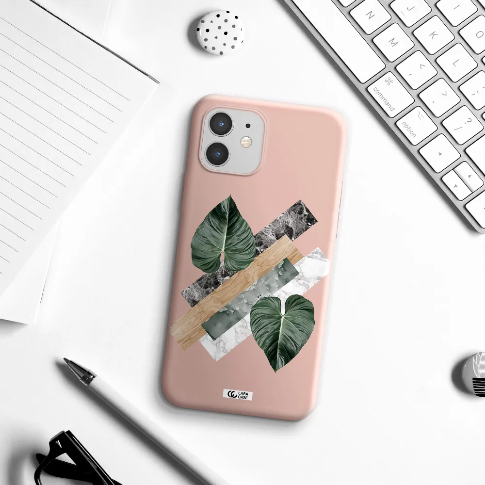Tropical Leaves Apple iPhone 12 mini Silicone pastel pink Case