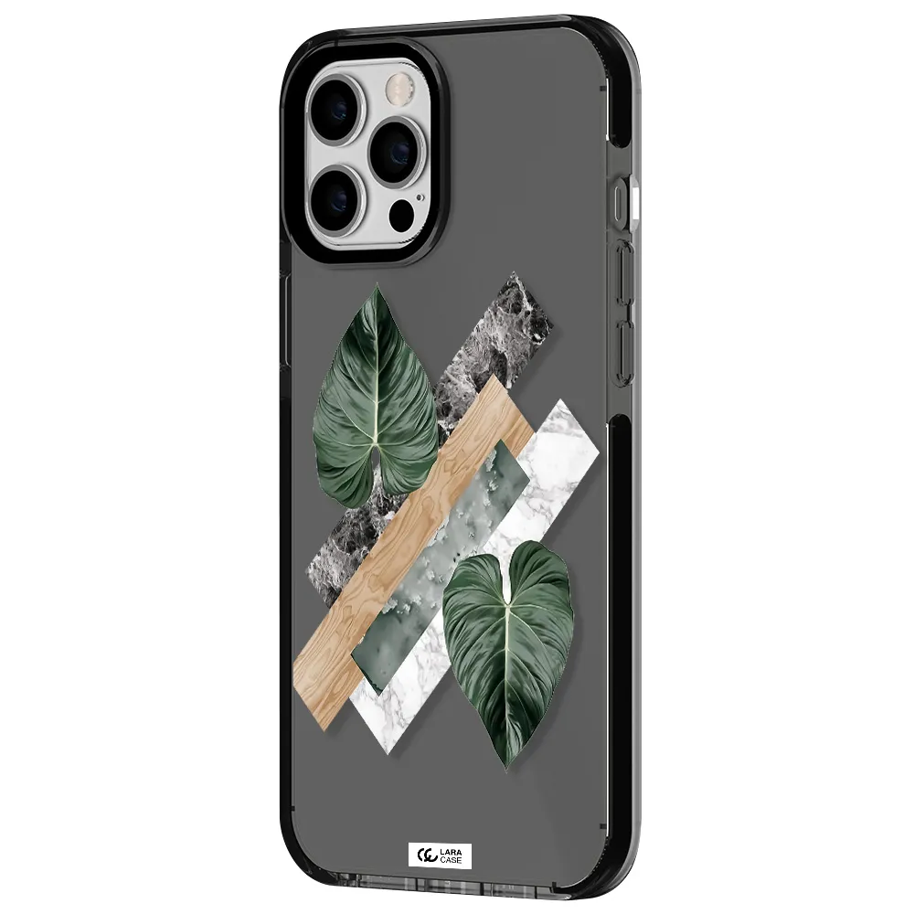 Tropical Leaves Apple iPhone 12 pro max impact Smoke Black Case