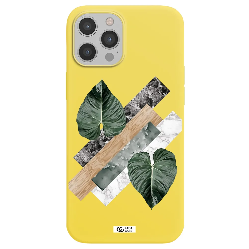 Tropical Leaves Apple iPhone 12 pro max Silicone canary yellow Case