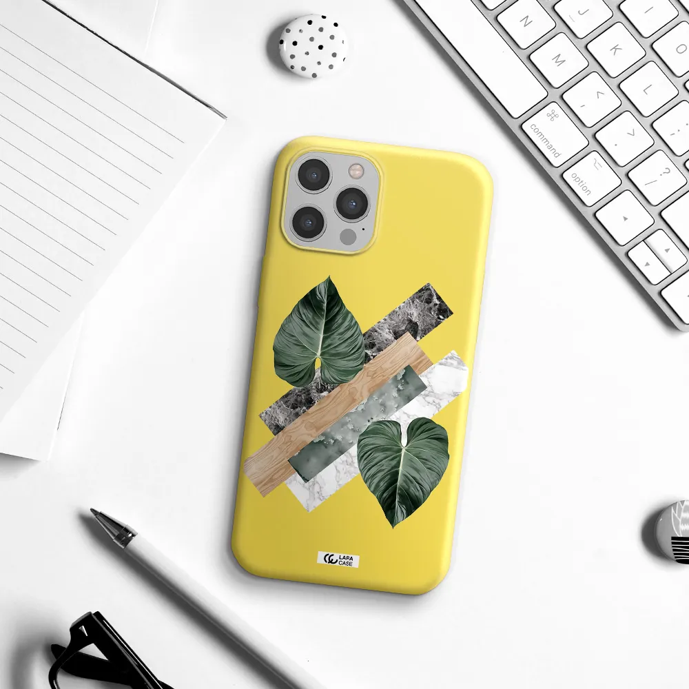 Tropical Leaves Apple iPhone 12 pro max Silicone canary yellow Case