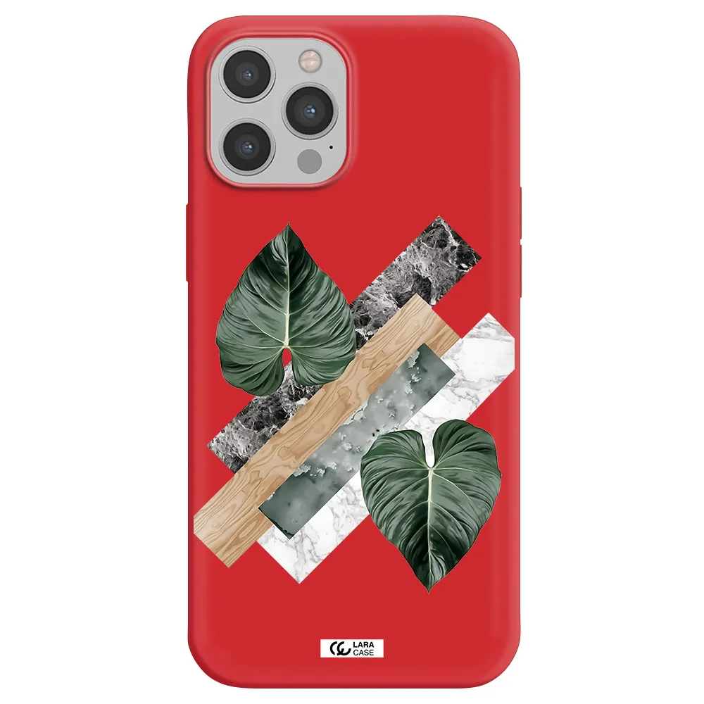 Tropical Leaves Apple iPhone 12 pro max Silicone Imperial Red Case