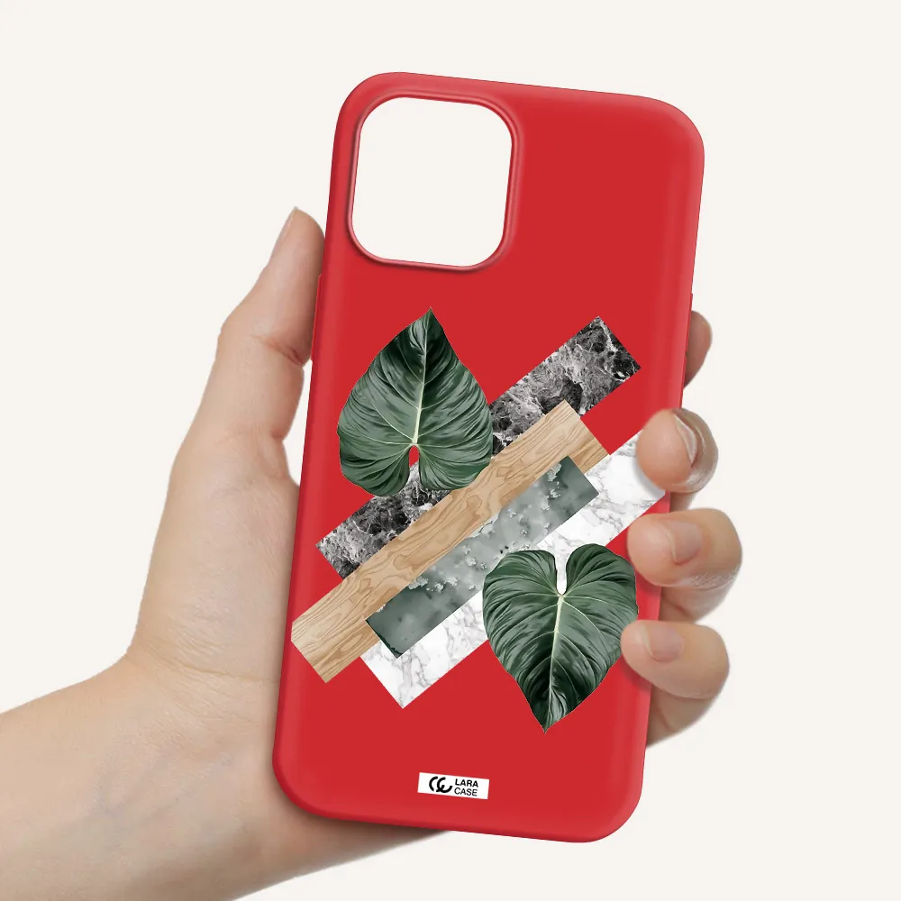 Tropical Leaves Apple iPhone 12 pro max Silicone Imperial Red Case