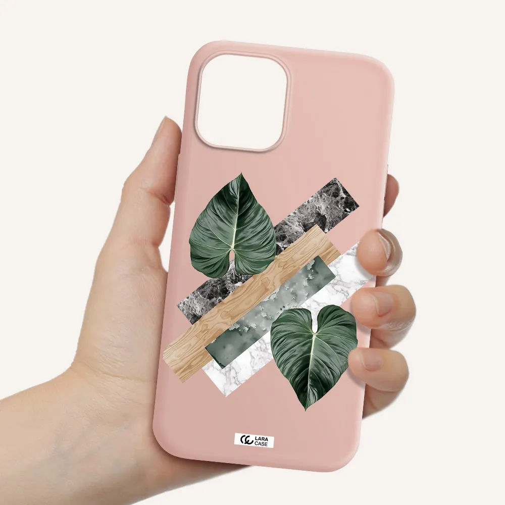 Tropical Leaves Apple iPhone 12 pro max Silicone pastel pink Case