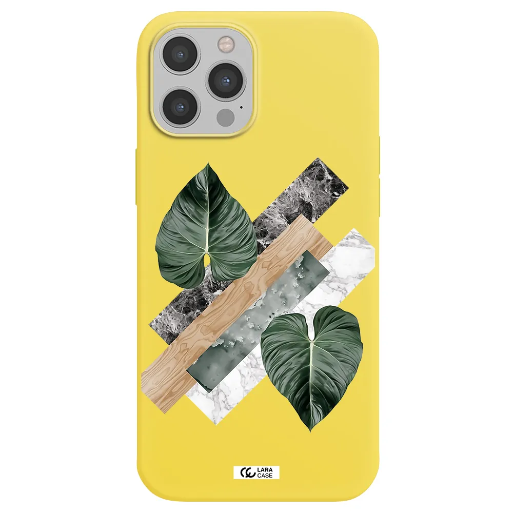 Tropical Leaves Apple iPhone 12 pro Silicone canary yellow Case