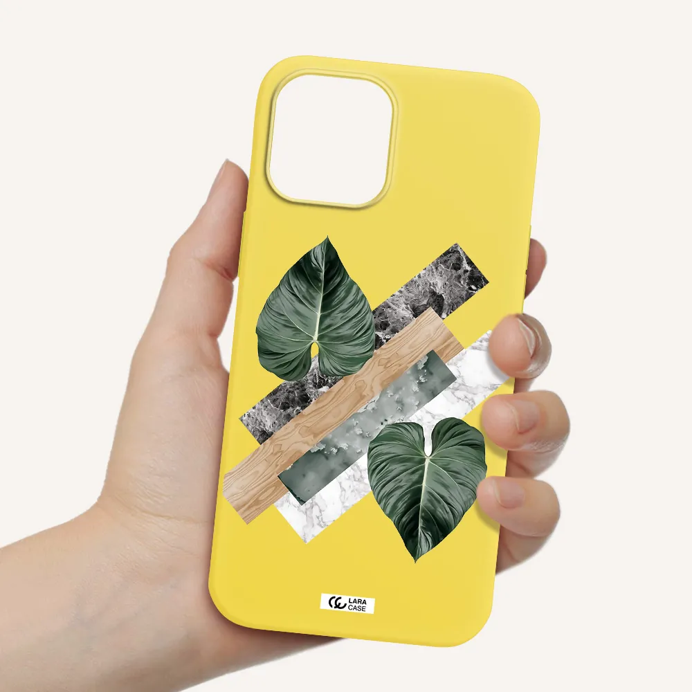 Tropical Leaves Apple iPhone 12 pro Silicone canary yellow Case