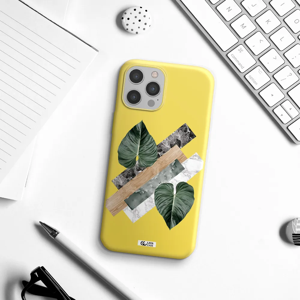 Tropical Leaves Apple iPhone 12 pro Silicone canary yellow Case