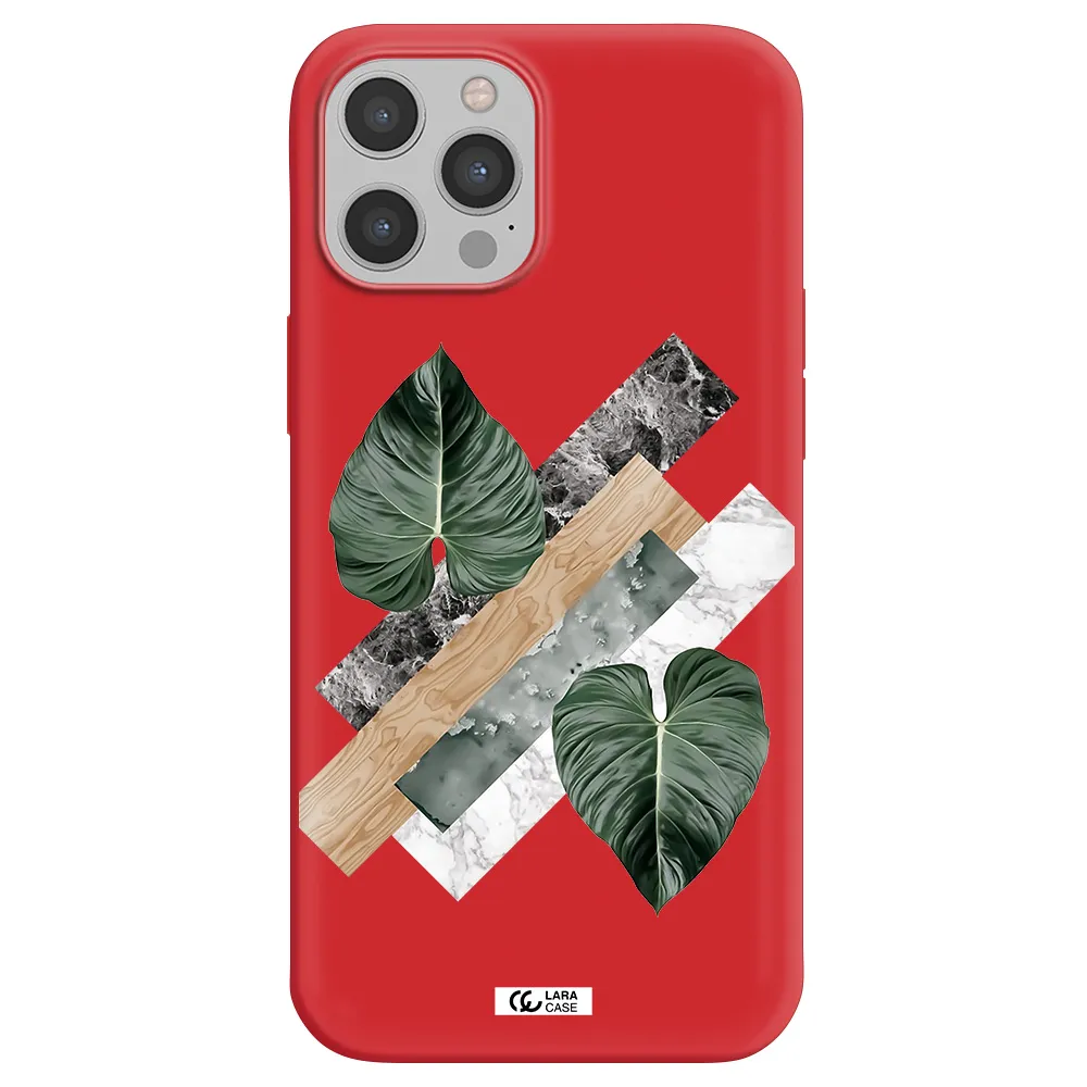 Tropical Leaves Apple iPhone 12 pro Silicone Imperial Red Case