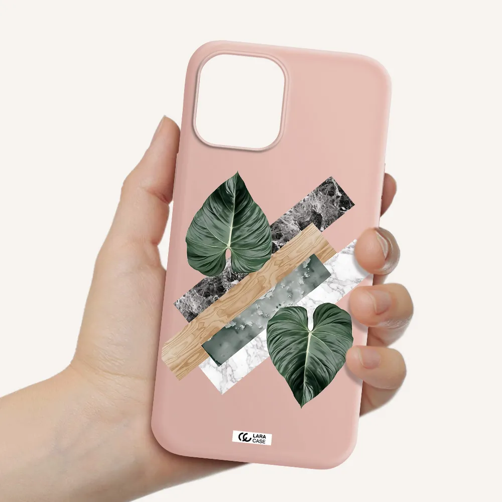 Tropical Leaves Apple iPhone 12 pro Silicone pastel pink Case