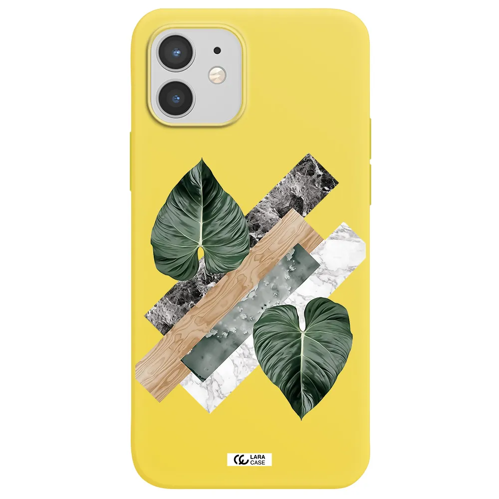 Tropical Leaves Apple iPhone 12 Silicone canary yellow Case