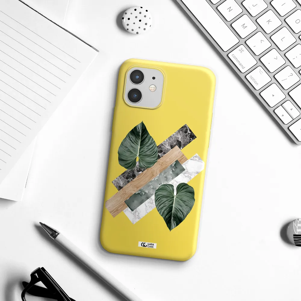 Tropical Leaves Apple iPhone 12 Silicone canary yellow Case