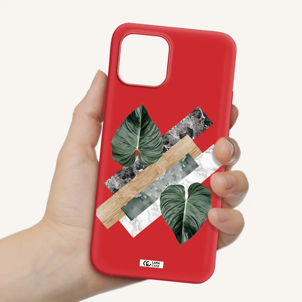 Tropical Leaves Apple iPhone 12 Silicone Imperial Red Case