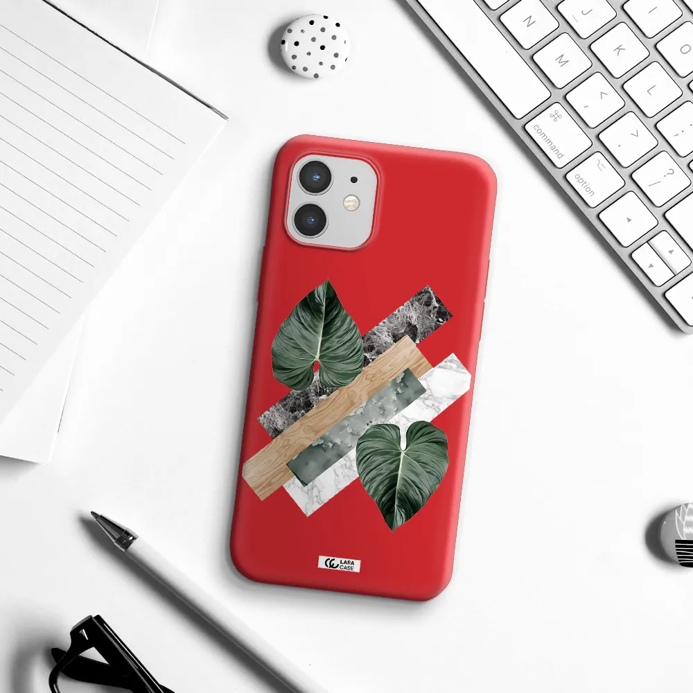 Tropical Leaves Apple iPhone 12 Silicone Imperial Red Case