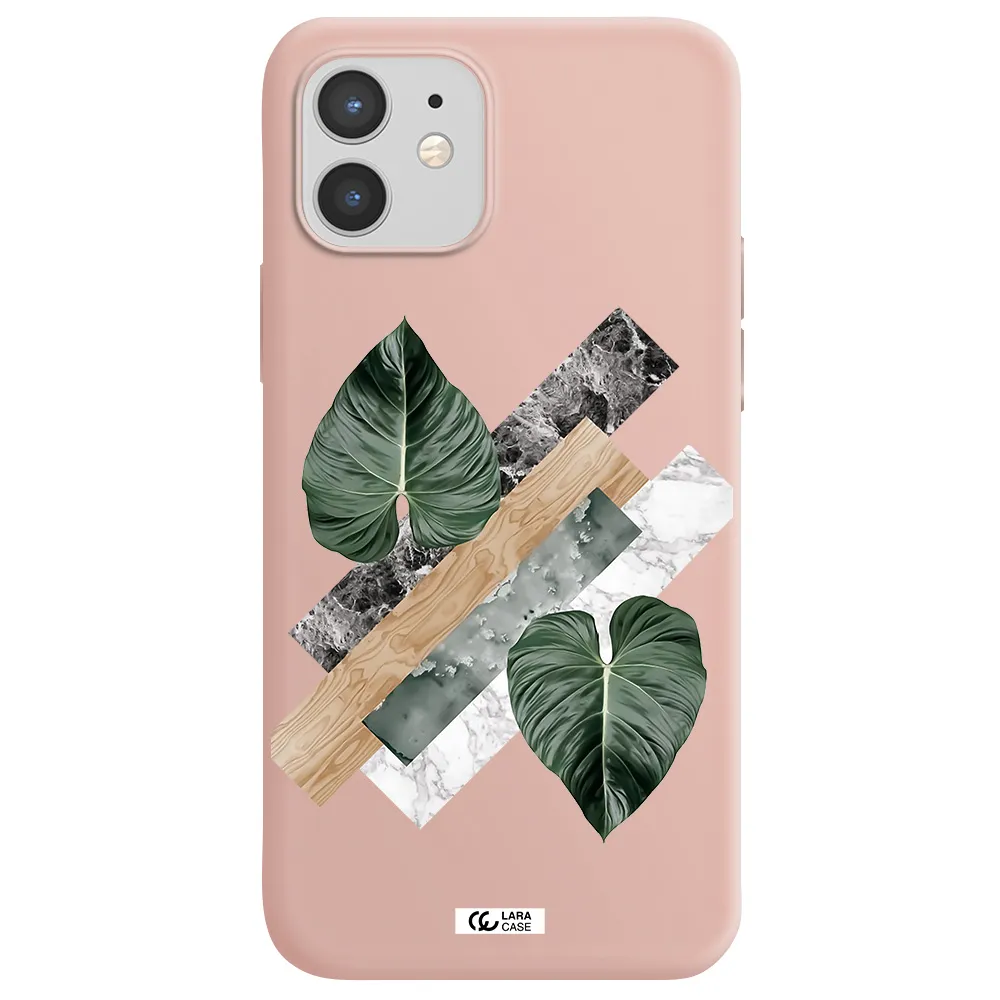 Tropical Leaves Apple iPhone 12 Silicone pastel pink Case