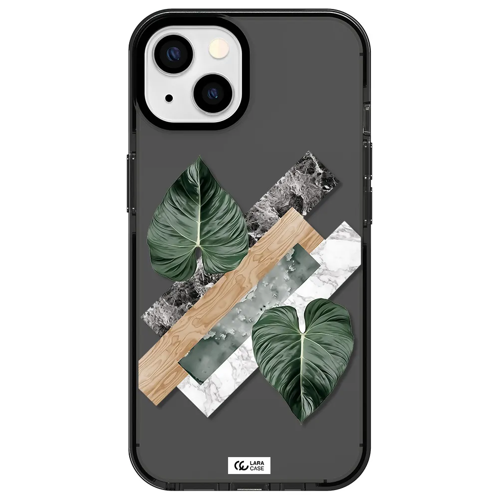 Tropical Leaves Apple iPhone 13 impact Smoke Black Case