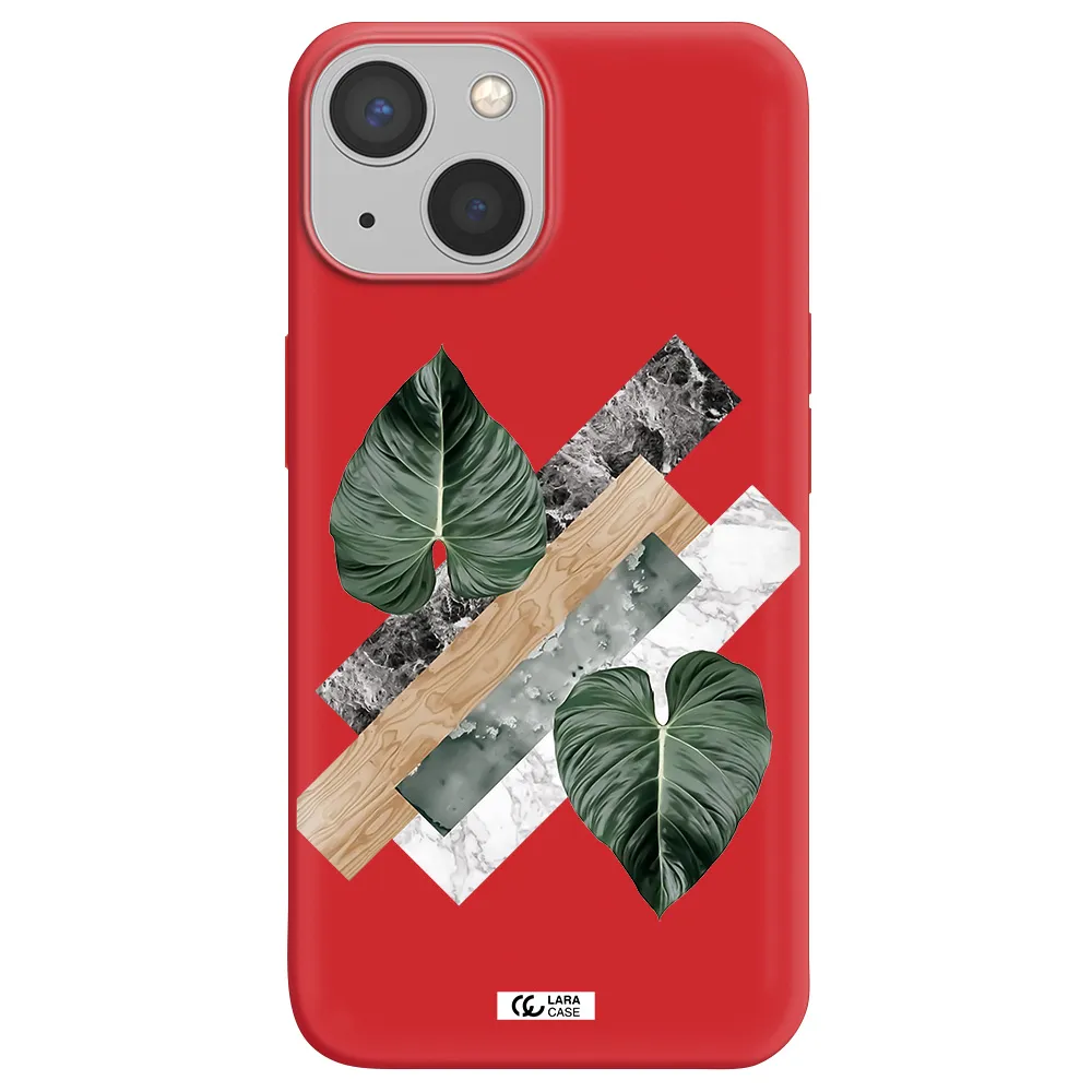 Tropical Leaves Apple iPhone 13 mini Silicone Imperial Red Case