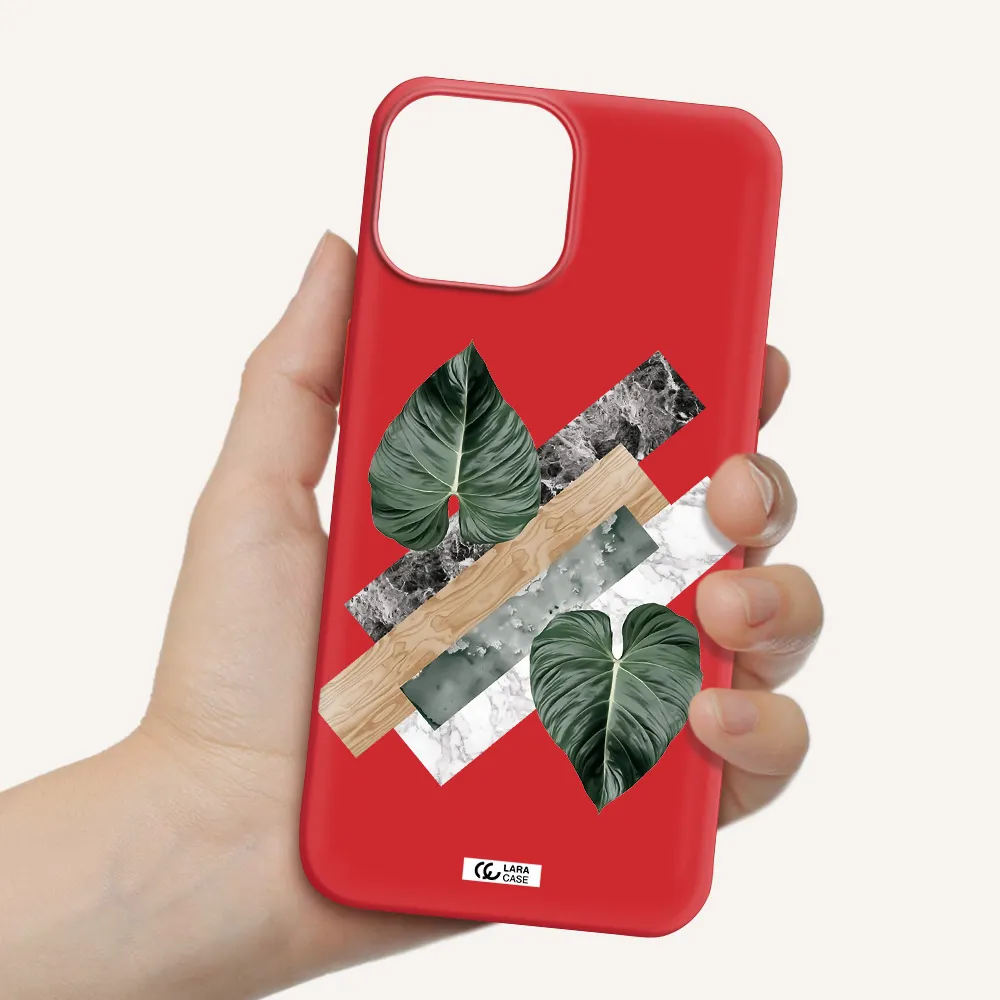 Tropical Leaves Apple iPhone 13 mini Silicone Imperial Red Case