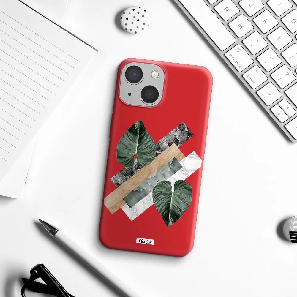 Tropical Leaves Apple iPhone 13 mini Silicone Imperial Red Case