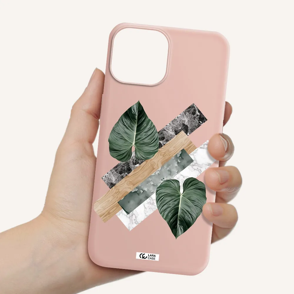 Tropical Leaves Apple iPhone 13 mini Silicone pastel pink Case