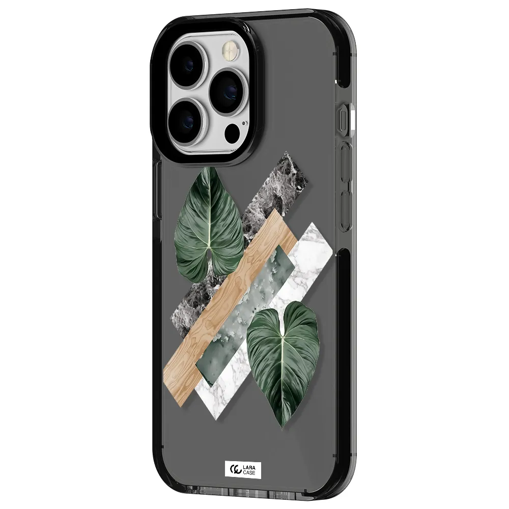 Tropical Leaves Apple iPhone 13 Pro impact Smoke Black Case