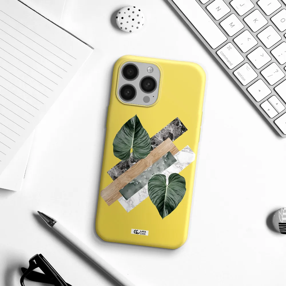 Tropical Leaves Apple iPhone 13 Pro Max Silicone canary yellow Case