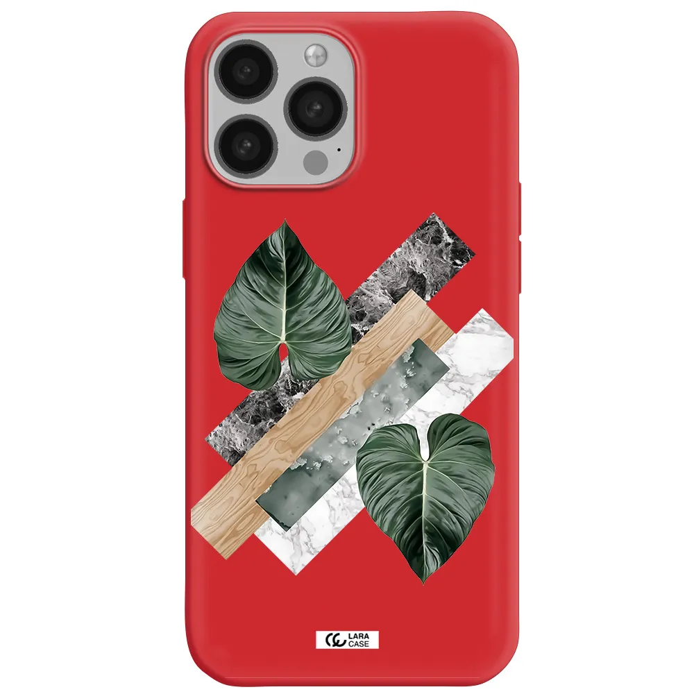 Tropical Leaves Apple iPhone 13 Pro Max Silicone Imperial Red Case