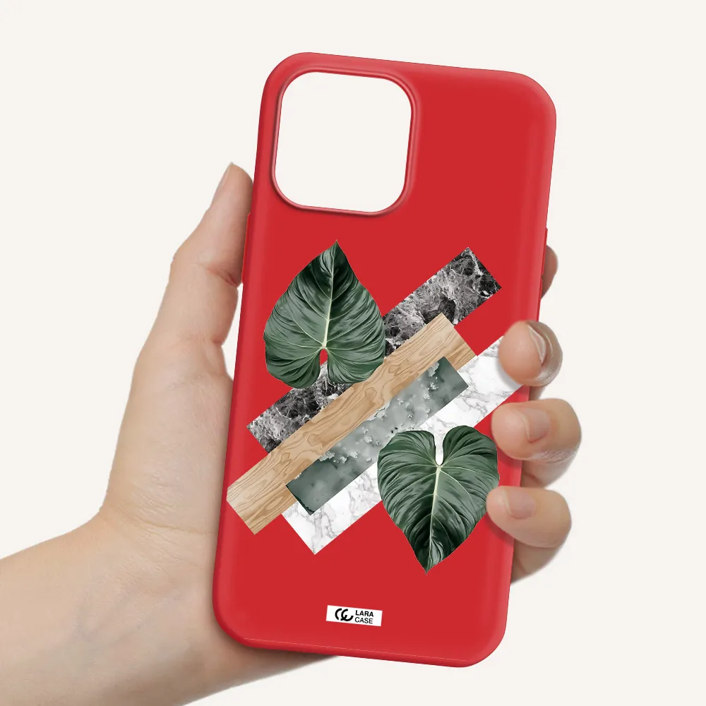 Tropical Leaves Apple iPhone 13 Pro Max Silicone Imperial Red Case