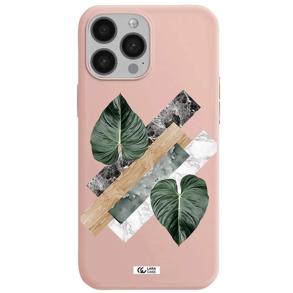 Tropical Leaves Apple iPhone 13 Pro Max Silicone pastel pink Case