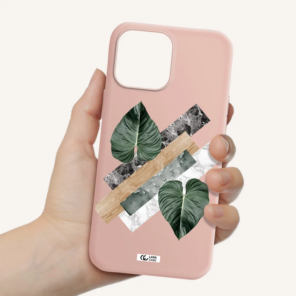 Tropical Leaves Apple iPhone 13 Pro Max Silicone pastel pink Case