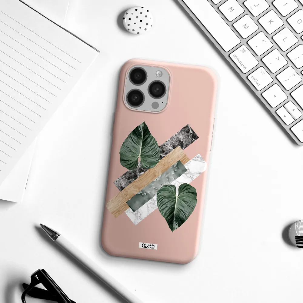 Tropical Leaves Apple iPhone 13 Pro Max Silicone pastel pink Case