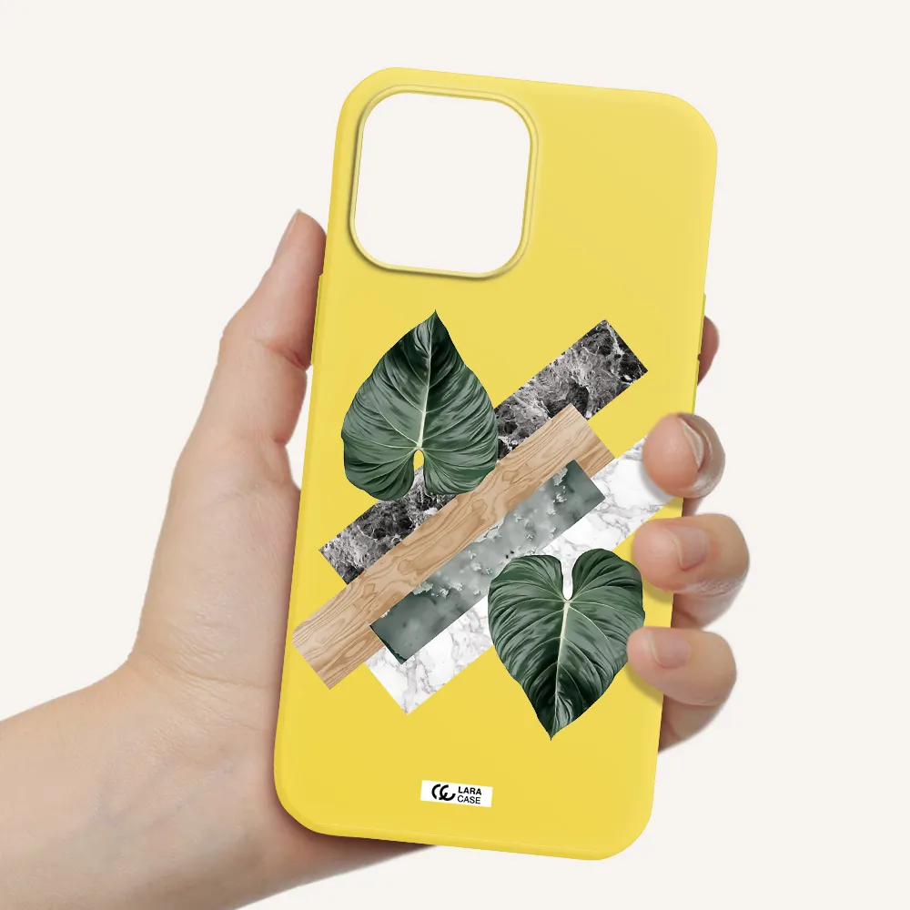 Tropical Leaves Apple iPhone 13 Pro Silicone canary yellow Case