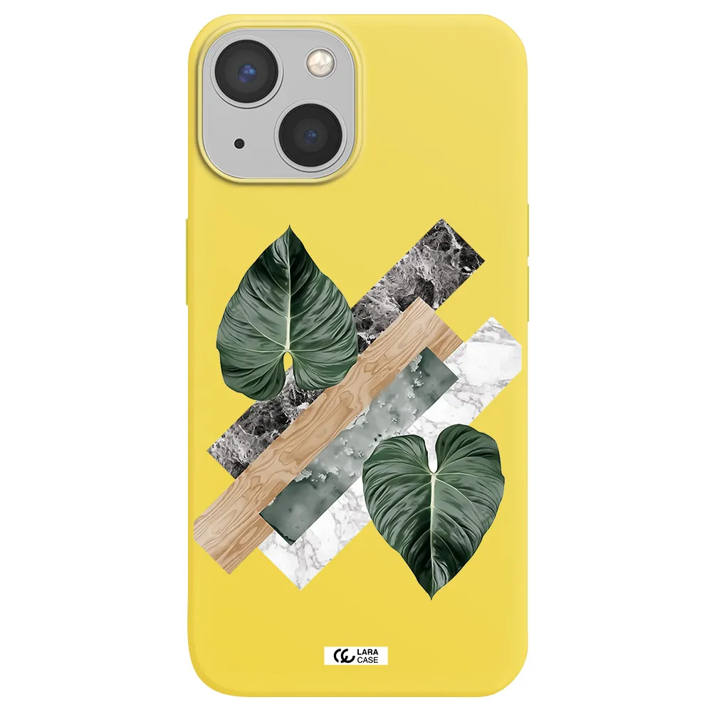Tropical Leaves Apple iPhone 13 Silicone canary yellow Case