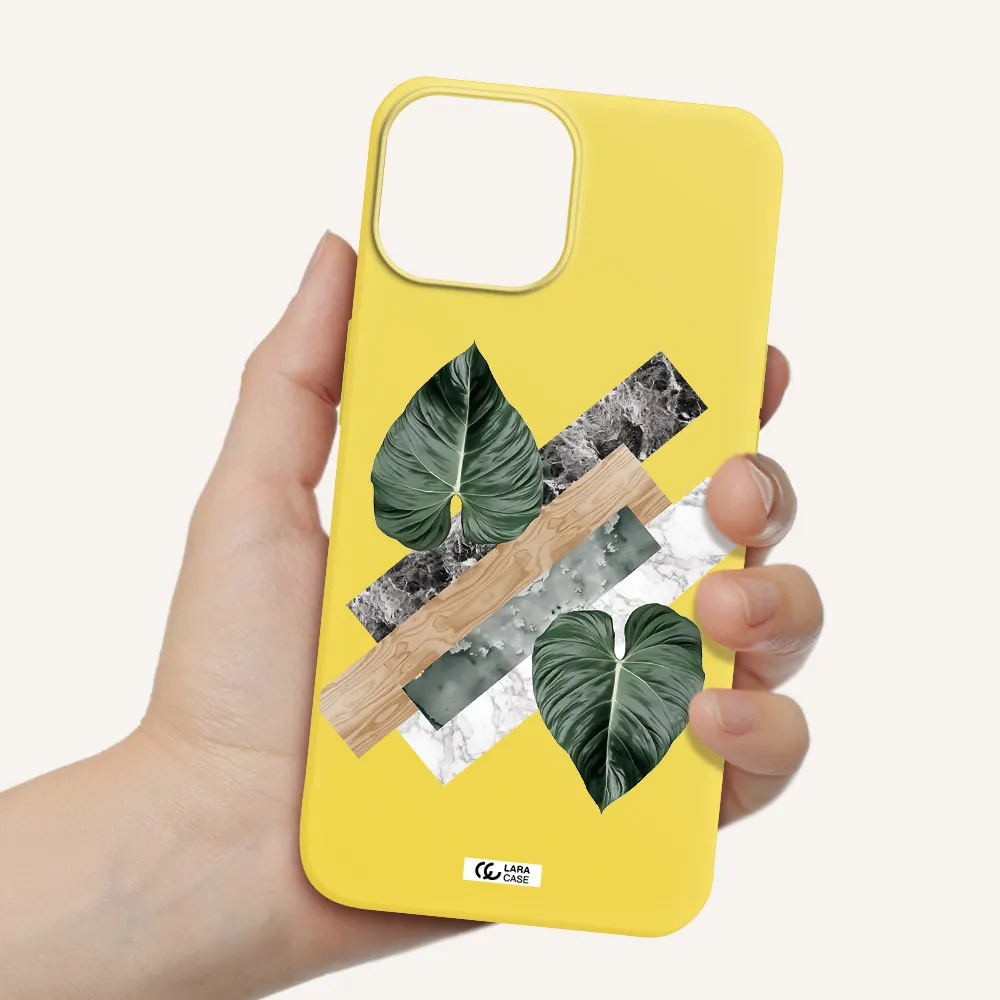 Tropical Leaves Apple iPhone 13 Silicone canary yellow Case