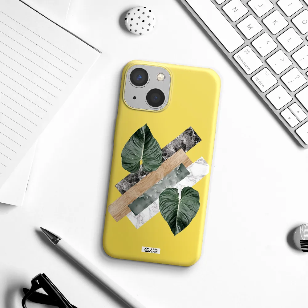 Tropical Leaves Apple iPhone 13 Silicone canary yellow Case