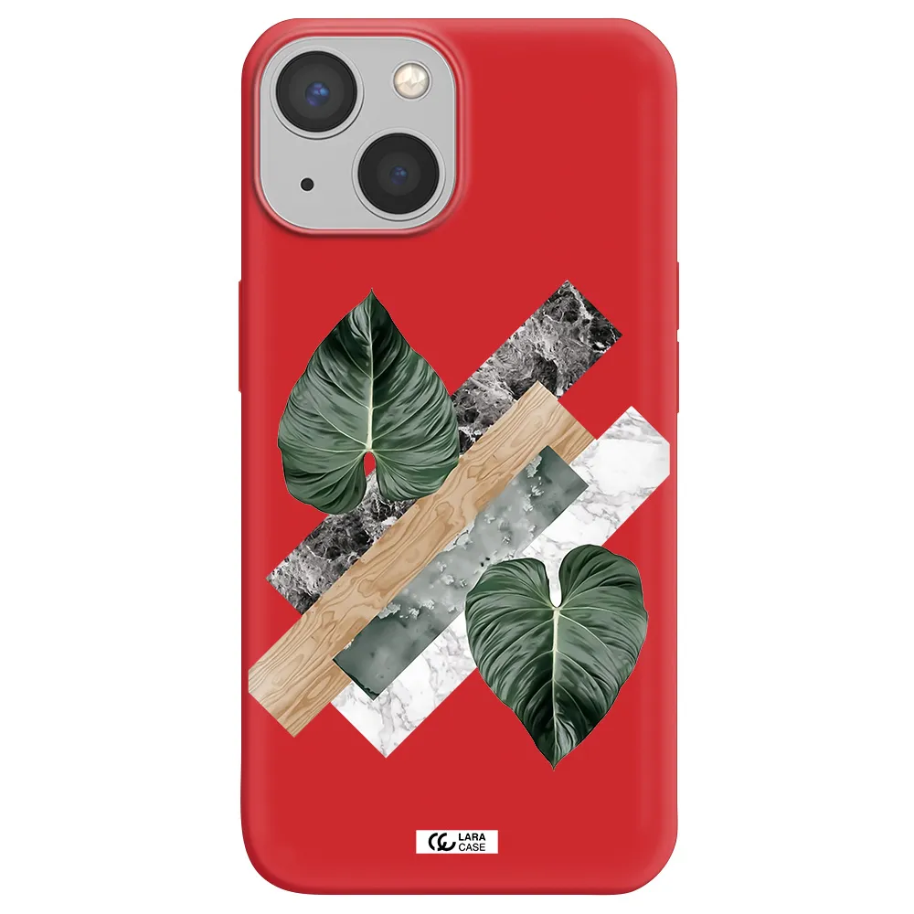 Tropical Leaves Apple iPhone 13 Silicone Imperial Red Case