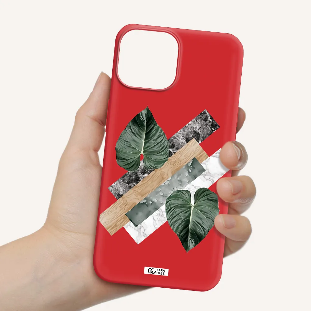 Tropical Leaves Apple iPhone 13 Silicone Imperial Red Case