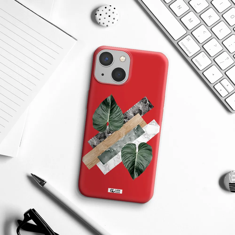 Tropical Leaves Apple iPhone 13 Silicone Imperial Red Case