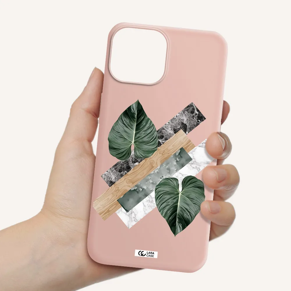 Tropical Leaves Apple iPhone 13 Silicone pastel pink Case