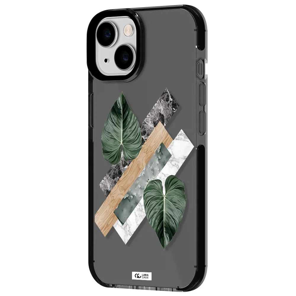 Tropical Leaves Apple iPhone 14 impact Smoke Black Case