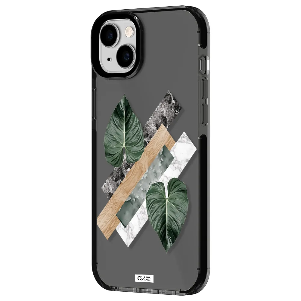 Tropical Leaves Apple iPhone 14 plus impact Smoke Black Case