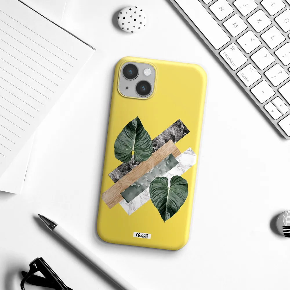 Tropical Leaves Apple iPhone 14 plus Silicone canary yellow Case