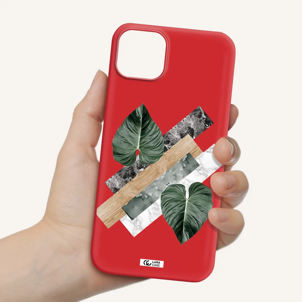 Tropical Leaves Apple iPhone 14 plus Silicone Imperial Red Case