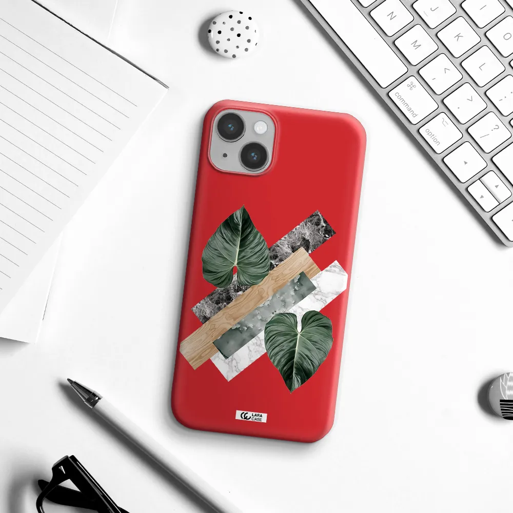 Tropical Leaves Apple iPhone 14 plus Silicone Imperial Red Case