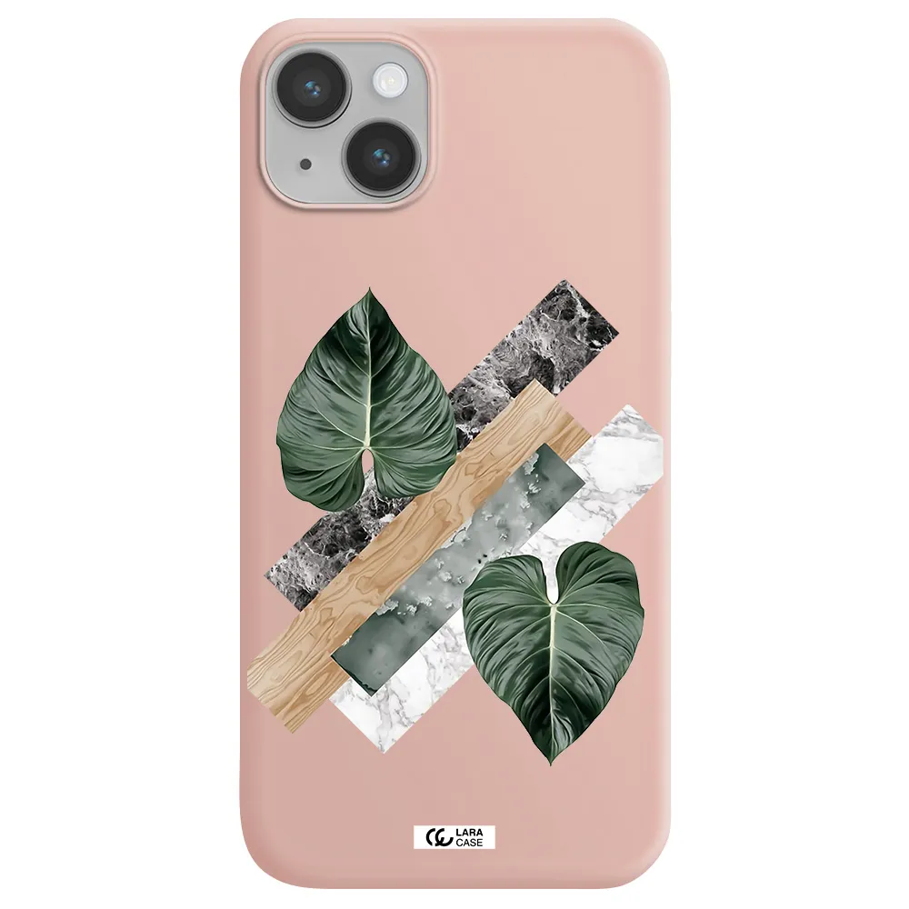Tropical Leaves Apple iPhone 14 plus Silicone pastel pink Case