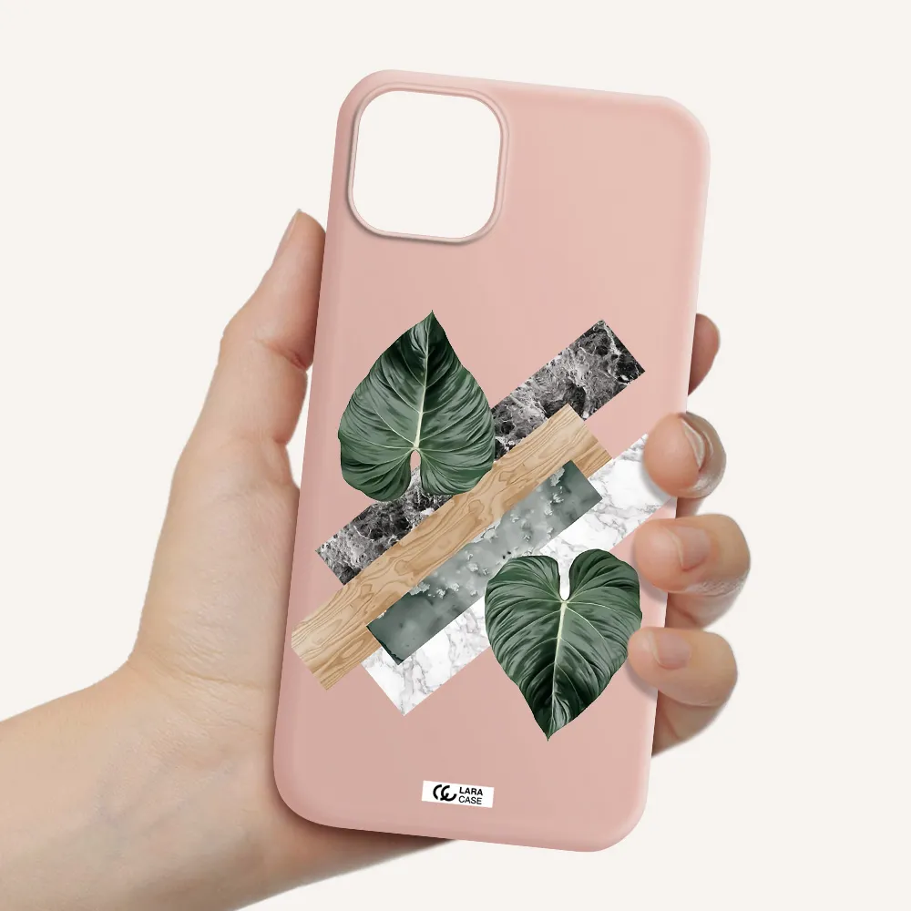 Tropical Leaves Apple iPhone 14 plus Silicone pastel pink Case